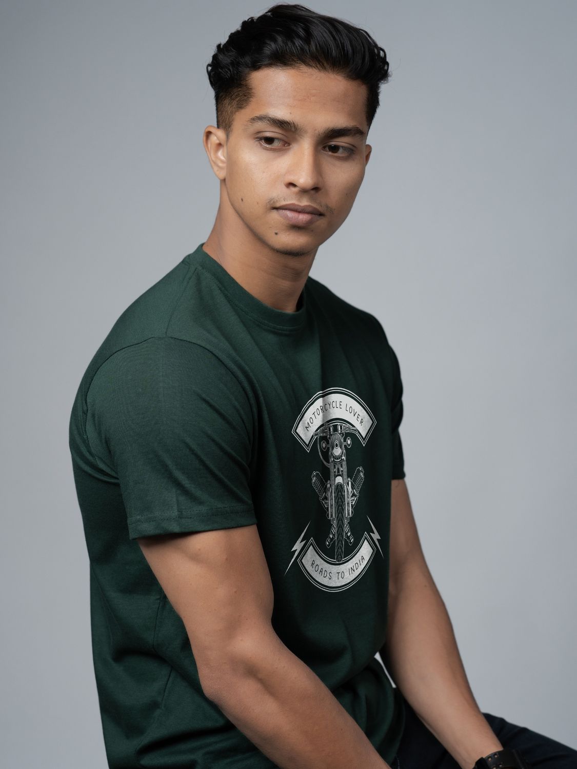 Roads to India® T-Shirt for Men – 100% Cotton Motorcycle Lover Half Sleeve Round Neck Graphic Print Tee | Regular & Oversized Fit | 180/220 GSM | S–5XL | Navy Blue, Red, Olive Green, Black