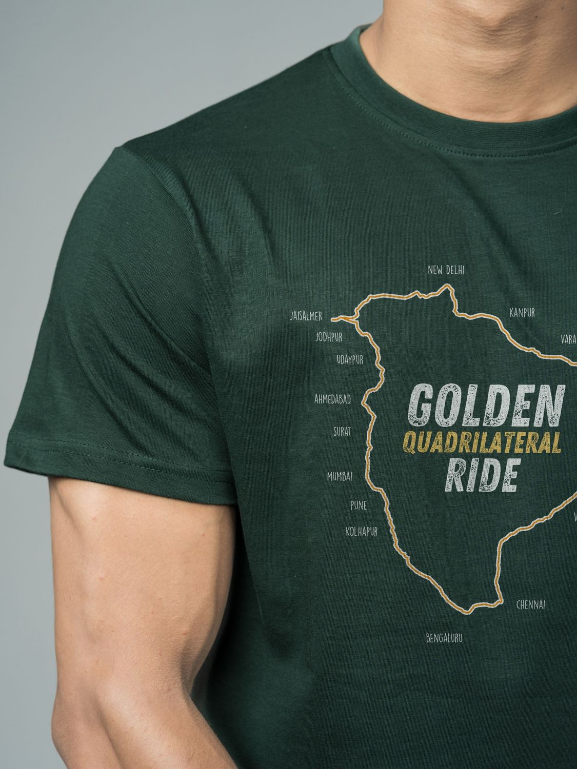 Roads to India® Men’s Travel T-Shirt – 100% Cotton Golden Quadrilateral Ride Graphic Tee | Unisex Regular & Oversized Fit| 180/220 GSM | Half Sleeve | S–5XL | Black, Navy Blue, Red, Olive Green