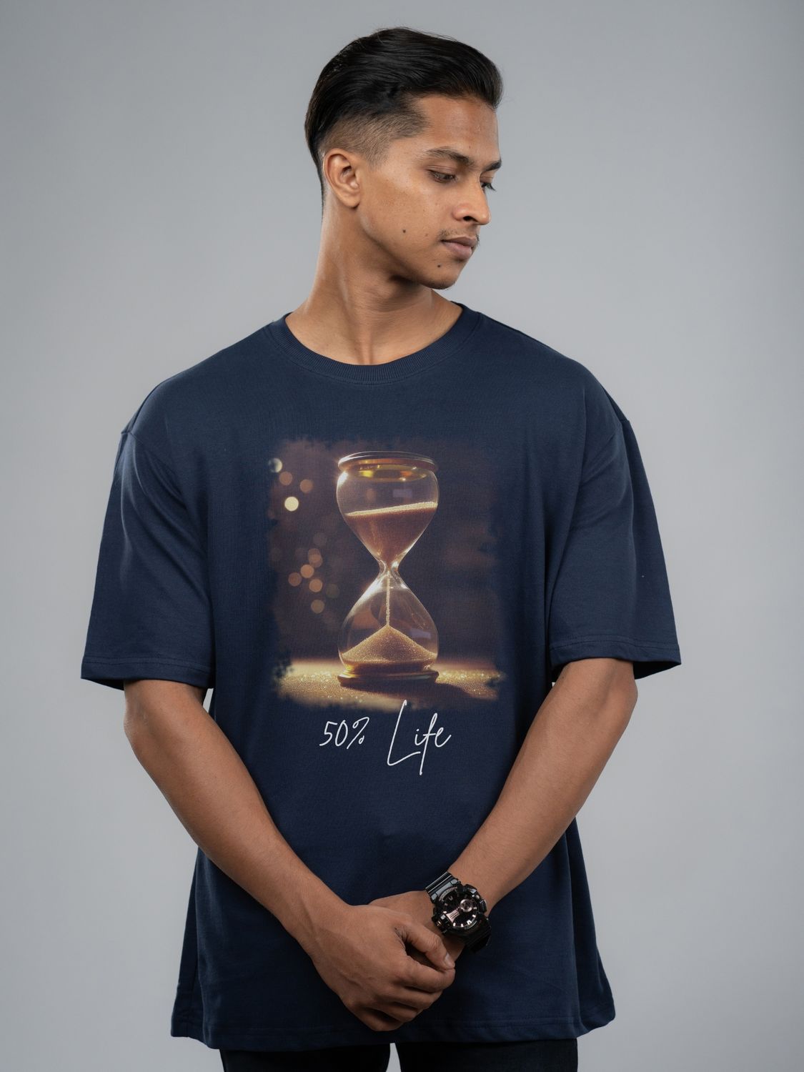 Roads to India® Men's Pure Cotton Casual T-Shirt – Life Percentage Hour Glass Graphic Tee | Unisex Fit (Regular & Oversized) | 180/220 GSM | Half Sleeve, Round Neck | S–5XL | Black, Navy Blue