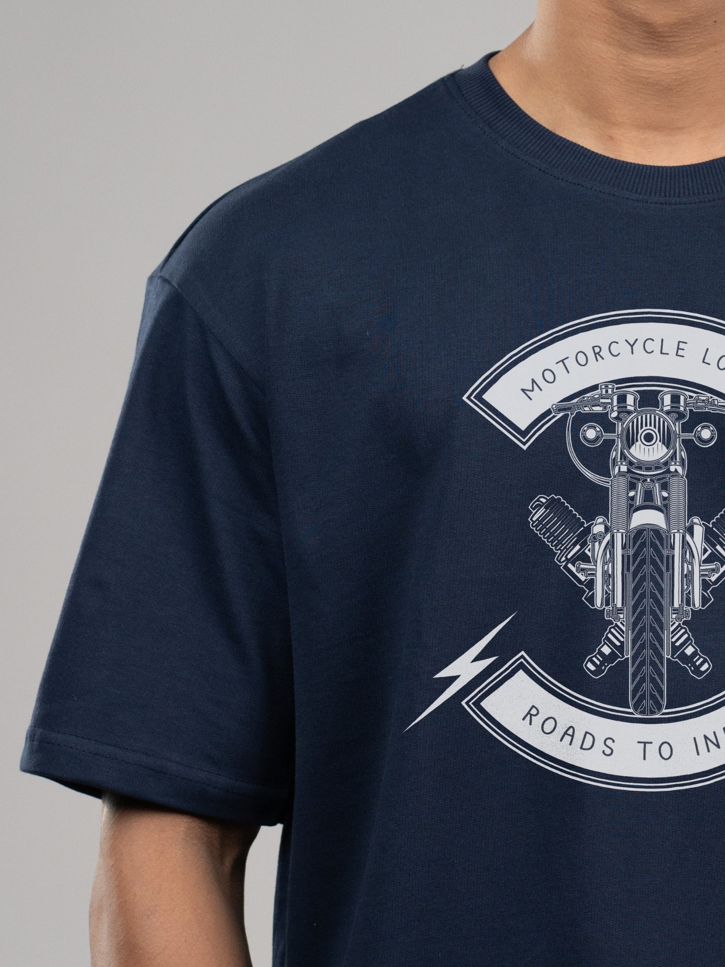 Roads to India® T-Shirt for Men – 100% Cotton Motorcycle Lover Half Sleeve Round Neck Graphic Print Tee | Regular & Oversized Fit | 180/220 GSM | S–5XL | Navy Blue, Red, Olive Green, Black