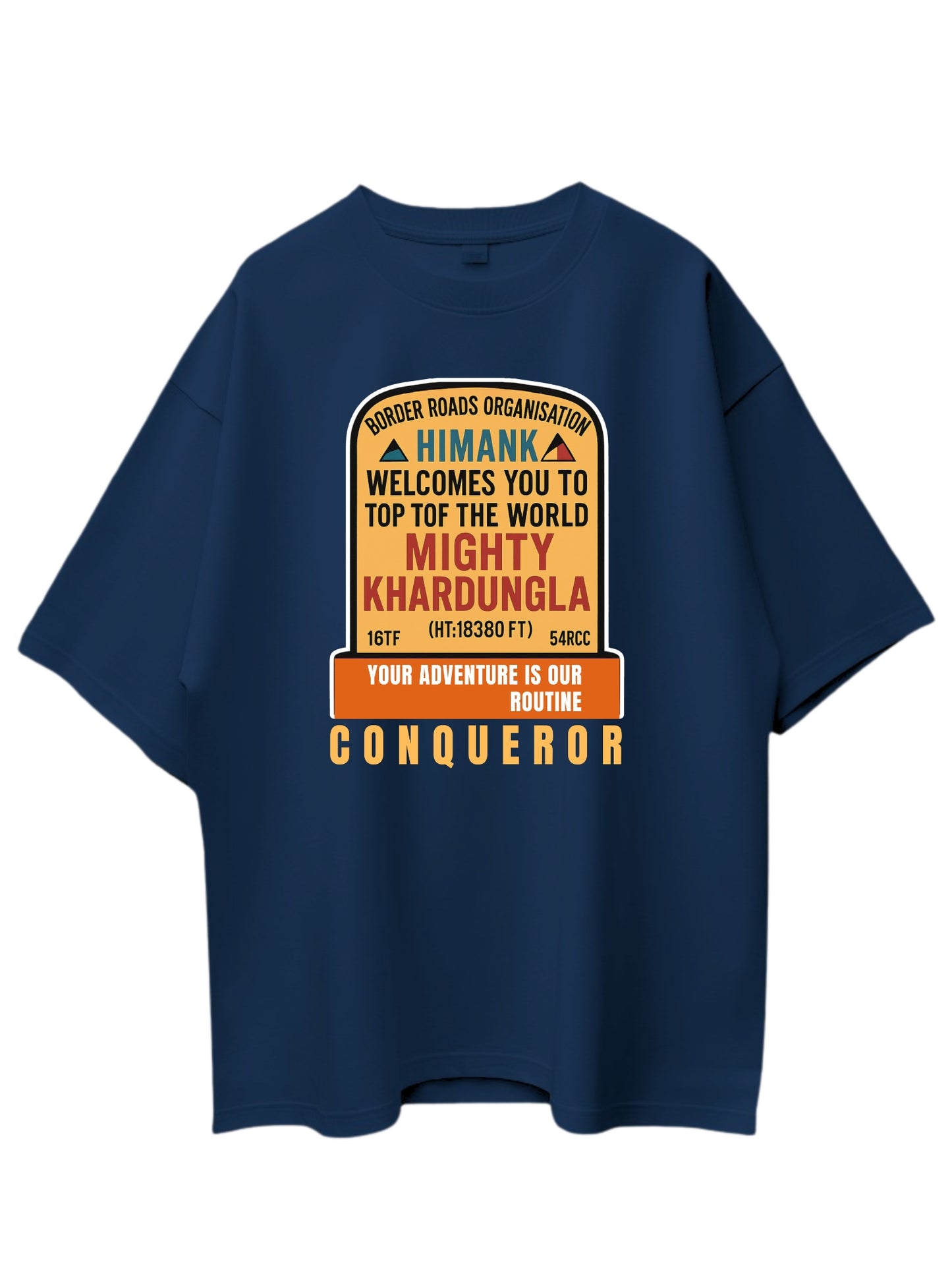 Roads to India® Men's Pure Cotton Trekking T-Shirt – Khardung La Graphic Tee | Unisex Fit (Regular & Oversized) | 180/220 GSM | Half Sleeve, Round Neck | S–5XL | Black, Navy Blue