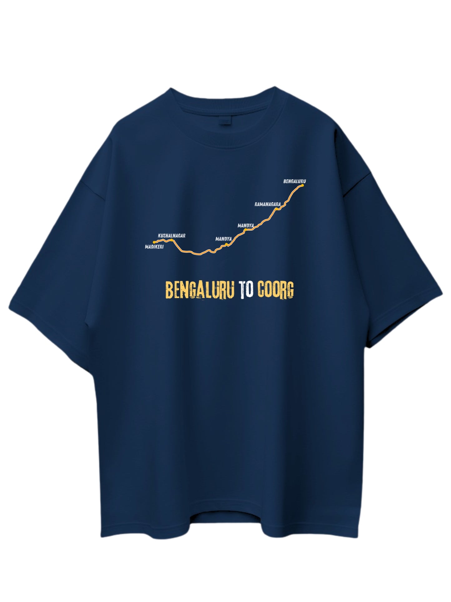 Roads to India® Men's Pure Cotton Travel T-Shirt – Bengaluru to Coorg Graphic Tee | Unisex Fit (Regular & Oversized) | 180/220 GSM | Half Sleeve, Round Neck | S–5XL | Black, Navy Blue