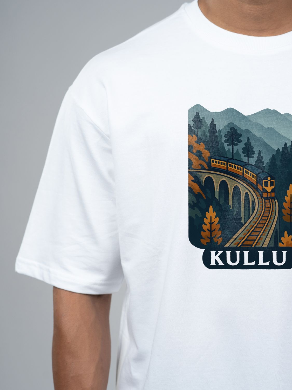 Roads to India® Pure Cotton Regular, Oversized Travel t-shirt for Men - Kullu - Unisex Round Neck Printed Casual fit Drop Shoulder 180-220 GSM | S - 5XL | White