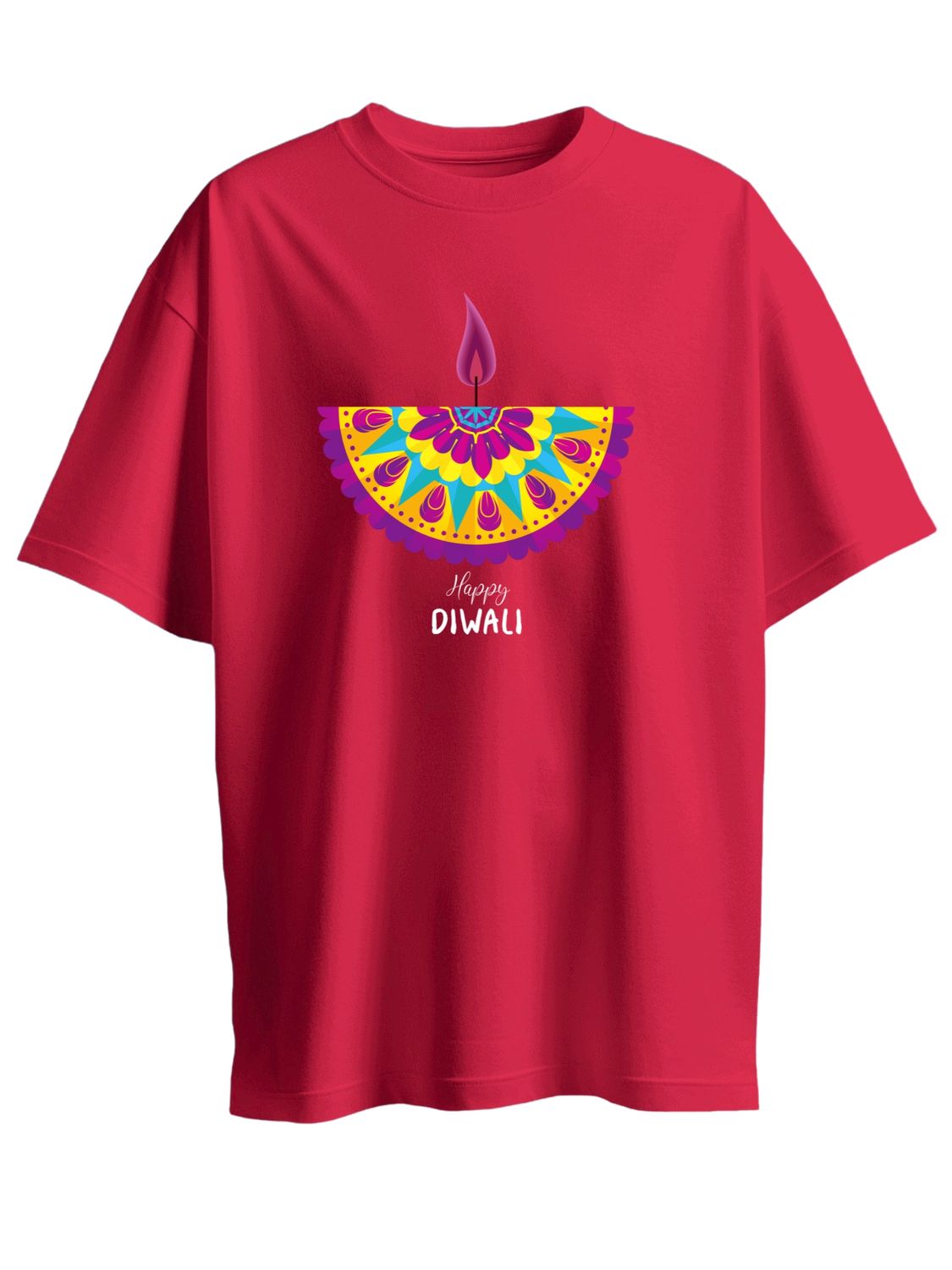 Roads to India® T-Shirt for Men – 100% Cotton Diwali Half Sleeve Round Neck Graphic Print Tee | Unisex Regular & Oversized Fit | 180/220 GSM | S–5XL | Black, Navy Blue, Red, Yellow