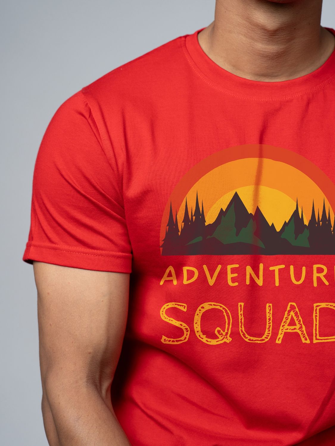 Roads to India® Cotton T-Shirt for Men – Adventure Squad Graphic Print Tee | Half Sleeve Round Neck | Unisex Regular Fit | 180 GSM | Black, Navy Blue, Olive, Red | S to 5XL