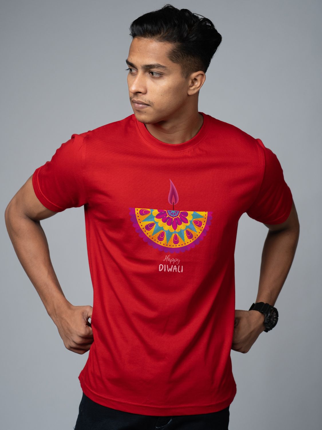 Roads to India® T-Shirt for Men – 100% Cotton Diwali Half Sleeve Round Neck Graphic Print Tee | Unisex Regular & Oversized Fit | 180/220 GSM | S–5XL | Black, Navy Blue, Red, Yellow