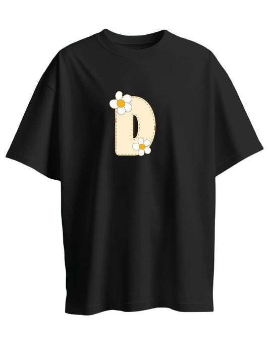 Roads to India® Women's Pure Cotton Casual T-Shirt – D-Name Art Alphabet Graphic Tee | Unisex Fit (Regular & Oversized) | 180/220 GSM | Half Sleeve, Round Neck | S–5XL | Black, Navy Blue, Red