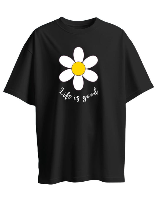 Roads to India® Women's Pure Cotton Casual T-Shirt – Life Is Good Graphic Tee | Unisex Fit (Regular & Oversized) | 180/220 GSM | Half Sleeve, Round Neck | S–5XL | Black, Navy Blue, White, Red