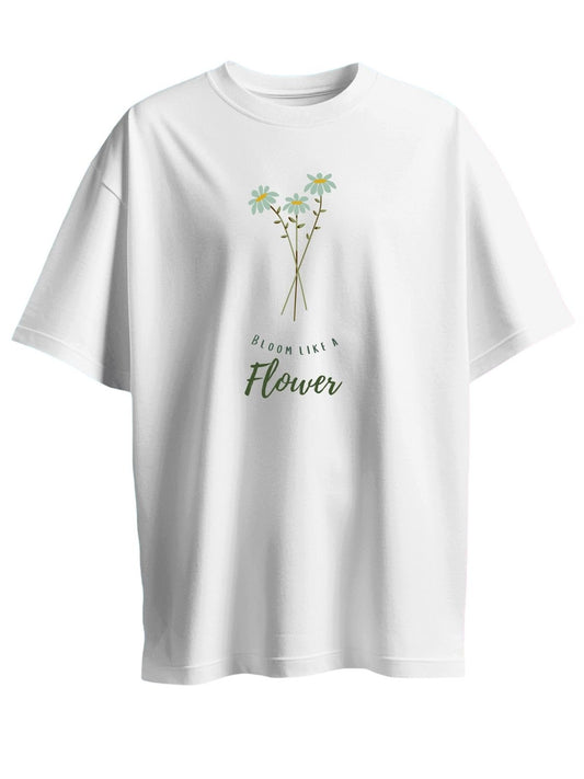 Roads to India® Women's Pure Cotton Casual T-Shirt – Bloom Like a Flower Graphic Tee | Unisex Fit (Regular & Oversized) | 180/220 GSM | Half Sleeve, Round Neck | S–5XL | White