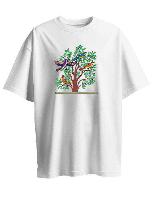 Roads to India® Women's Pure Cotton Casual T-Shirt – Happy Life Graphic Tee | Unisex Fit (Regular & Oversized) | 180/220 GSM | Half Sleeve, Round Neck | S–5XL | White