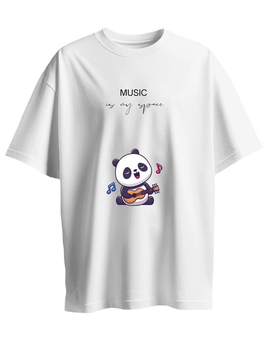 Roads to India® Women's Pure Cotton Casual T-Shirt – Music Is My Space Graphic Tee | Unisex Fit (Regular & Oversized) | 180/220 GSM | Half Sleeve, Round Neck | S–5XL | White