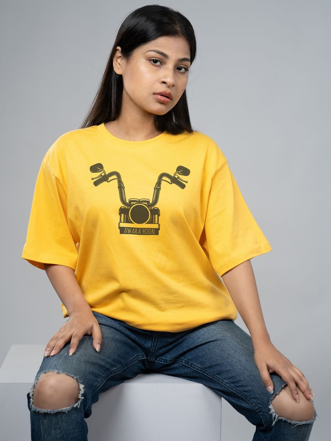 Roads to India® Men's Pure Cotton Trekking T-Shirt – Aawara Hoon Graphic Tee | Unisex Regular & Oversized Fit | 180/220 GSM | Half Sleeve Round Neck | S–5XL | White, Green, Yellow