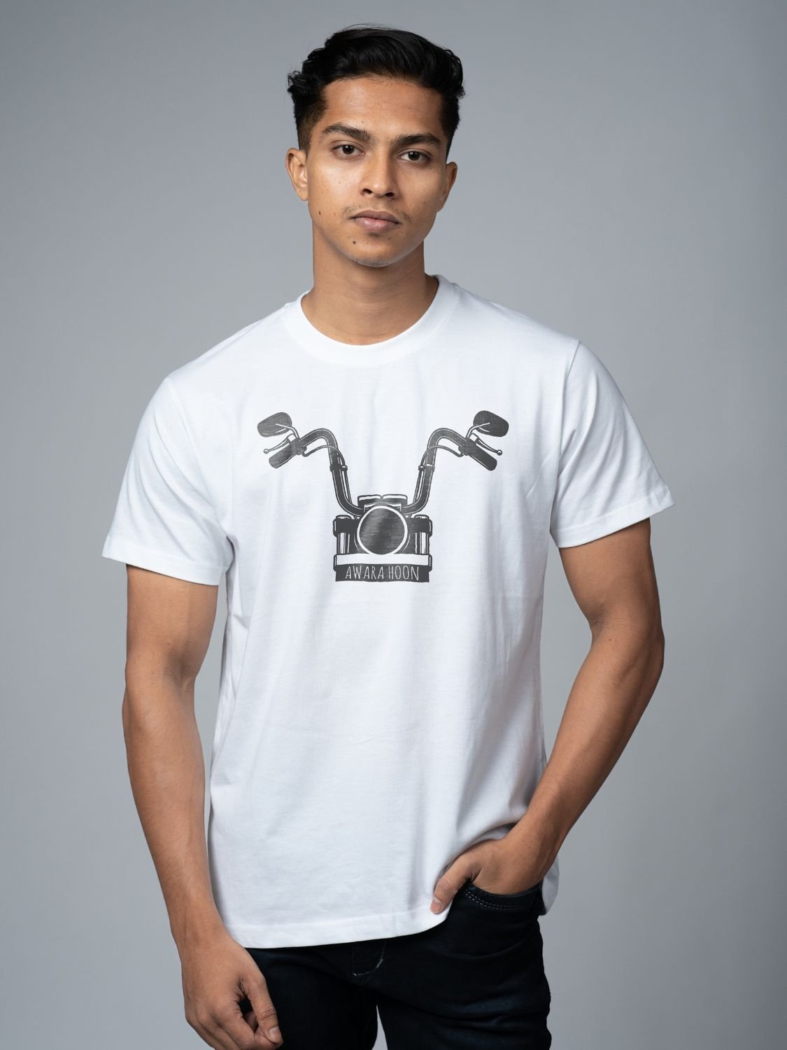 Roads to India® Men's Pure Cotton Trekking T-Shirt – Aawara Hoon Graphic Tee | Unisex Regular & Oversized Fit | 180/220 GSM | Half Sleeve Round Neck | S–5XL | White, Green, Yellow