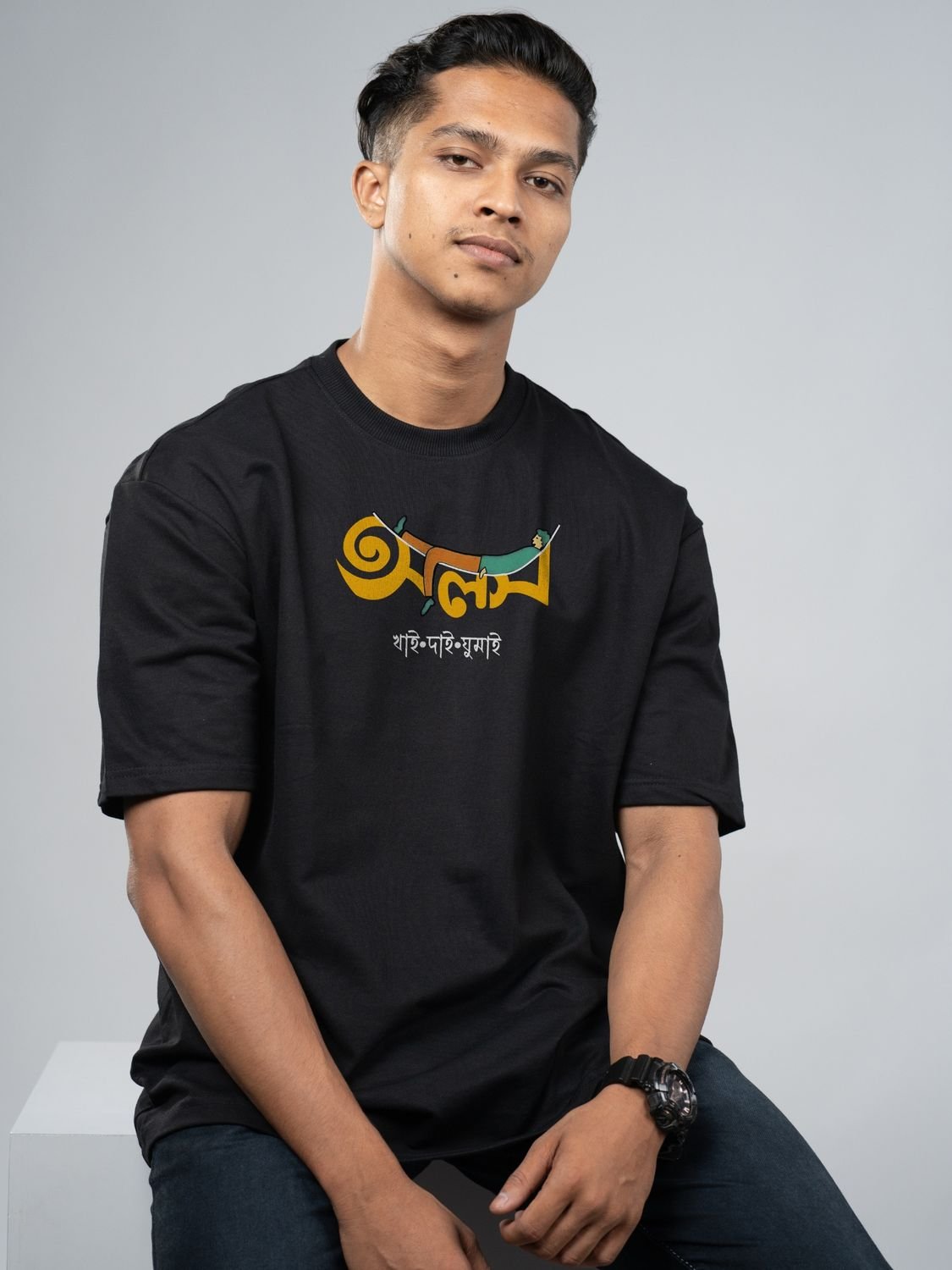 Roads to India® Men's Pure Cotton Casual T-Shirt – Alas - Khai Dai Ghumai Bengali Quote Tee | Unisex Fit (Regular & Oversized) | 180/220 GSM | Half Sleeve, Round Neck | S–5XL | White, Black