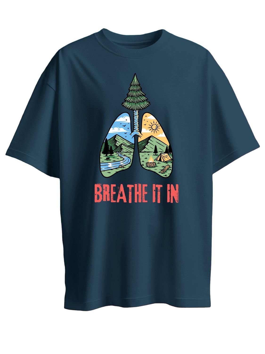 Roads to India® Cotton T-Shirt for Men – Breathe It In Graphic Print Tee | Half Sleeve Round Neck | Unisex Regular & Oversized Fit | 180/220 GSM | White, Golden Yellow | S to 5XL