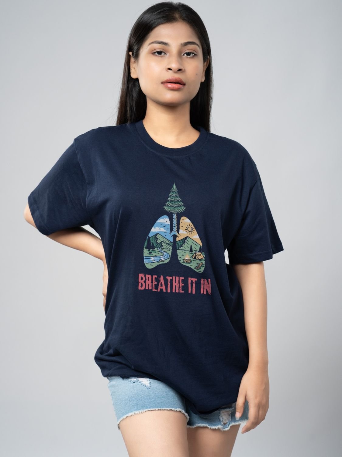 Roads to India® Cotton T-Shirt for Men – Breathe It In Graphic Print Tee | Half Sleeve Round Neck | Unisex Regular & Oversized Fit | 180/220 GSM | White, Golden Yellow | S to 5XL