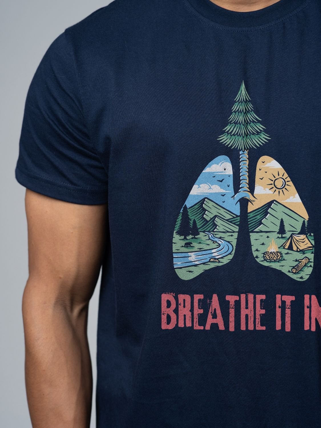 Roads to India® Cotton T-Shirt for Men – Breathe It In Graphic Print Tee | Half Sleeve Round Neck | Unisex Regular & Oversized Fit | 180/220 GSM | White, Golden Yellow | S to 5XL