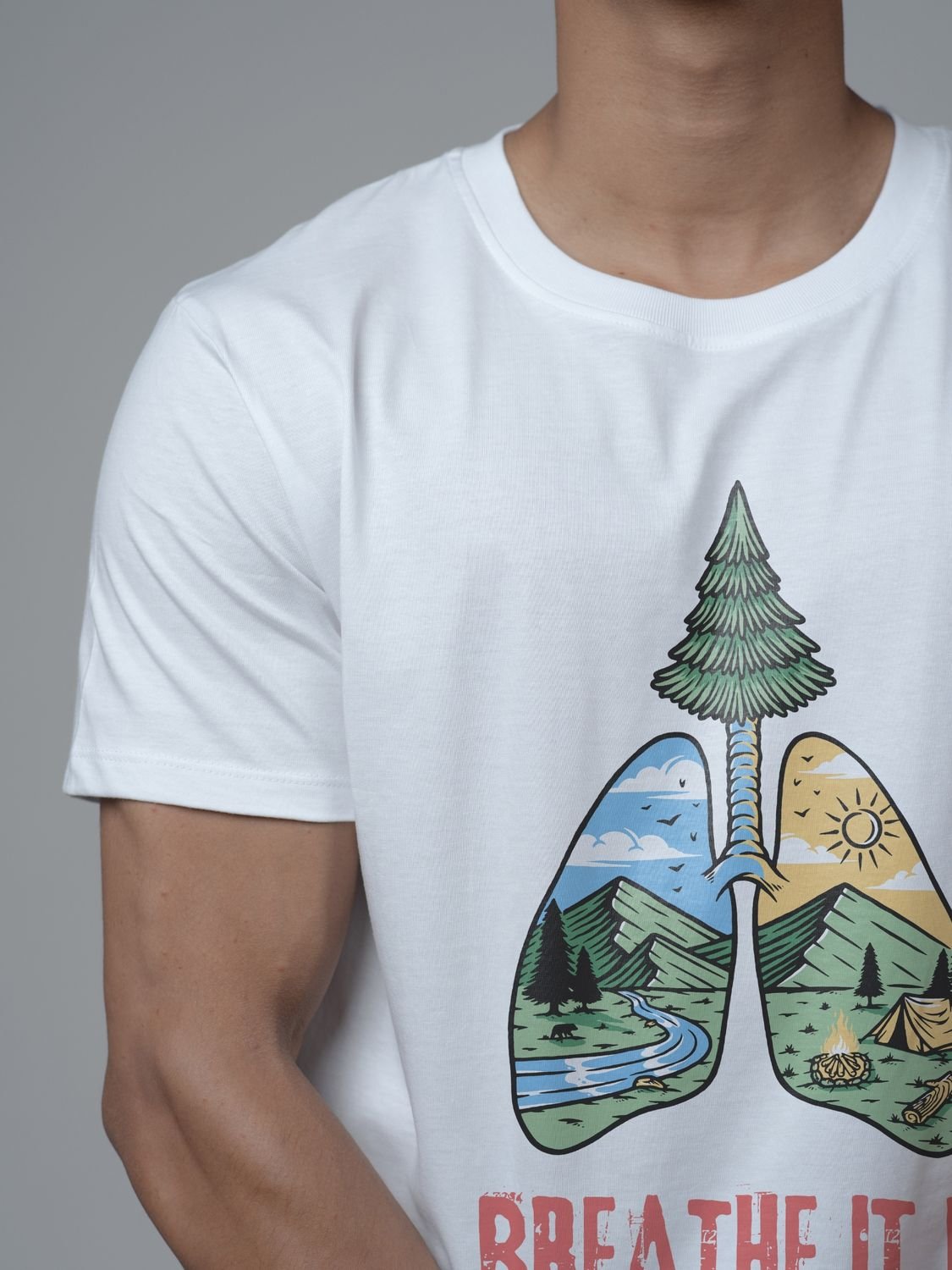 Roads to India® Cotton T-Shirt for Men – Breathe It In Graphic Print Tee | Half Sleeve Round Neck | Unisex Regular & Oversized Fit | 180/220 GSM | White, Golden Yellow | S to 5XL