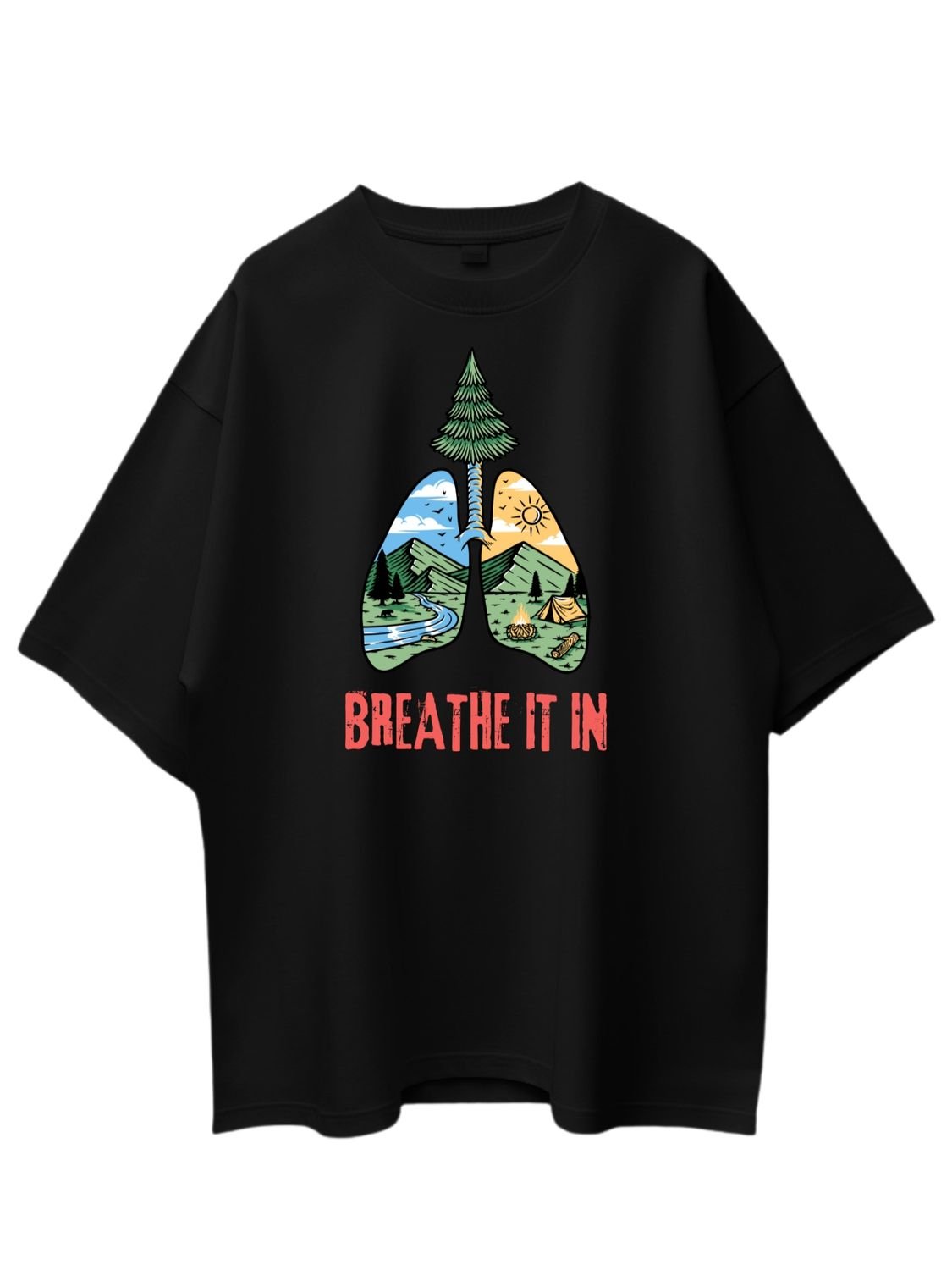 Roads to India® Cotton T-Shirt for Men – Breathe It In Graphic Print Tee | Half Sleeve Round Neck | Unisex Regular & Oversized Fit | 180/220 GSM | White, Golden Yellow | S to 5XL