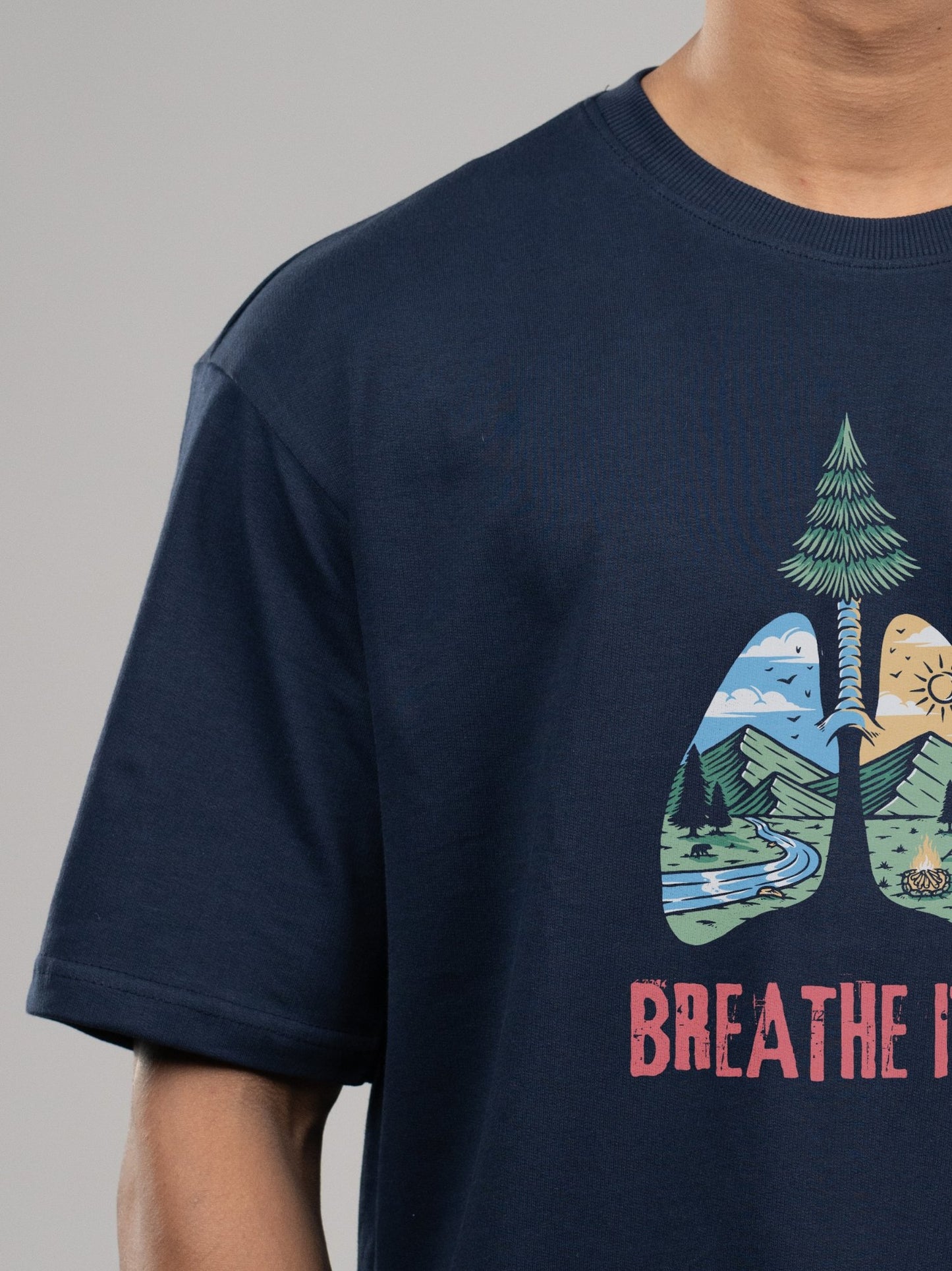 Roads to India® Cotton T-Shirt for Men – Breathe It In Graphic Print Tee | Half Sleeve Round Neck | Unisex Regular & Oversized Fit | 180/220 GSM | White, Golden Yellow | S to 5XL