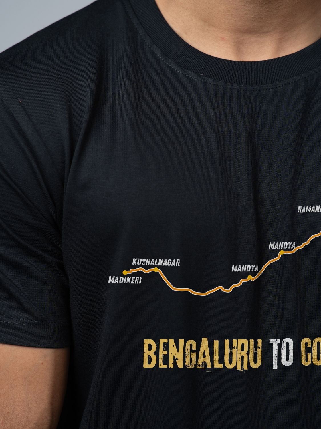 Roads to India® Men's Pure Cotton Travel T-Shirt – Bengaluru to Coorg Graphic Tee | Unisex Fit (Regular & Oversized) | 180/220 GSM | Half Sleeve, Round Neck | S–5XL | Black, Navy Blue