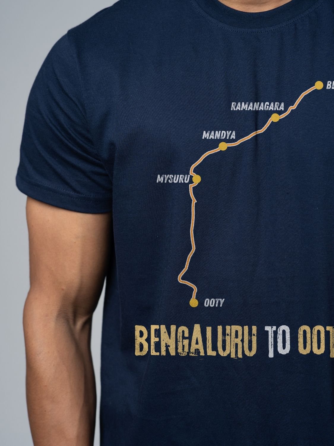 Roads to India® Men's Pure Cotton Travel T-Shirt – Bengaluru to Ooty Roadmap Graphic Tee | Unisex Fit (Regular & Oversized) | 180/220 GSM | Half Sleeve, Round Neck | S–5XL | Black, Navy Blue