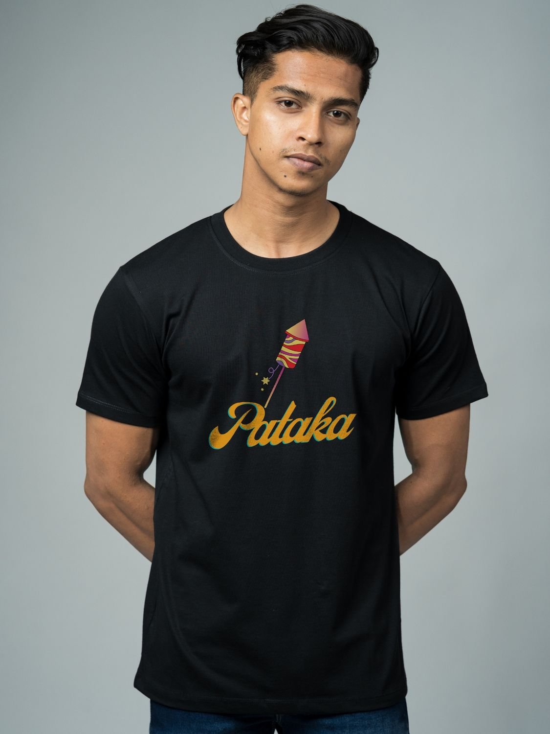Roads to India® T-Shirt for Men – 100% Cotton Beware of Pataka Half Sleeve Round Neck Graphic Print Tee | Unisex Regular & Oversized Fit | 180/220 GSM | S–5XL | Black, Navy Blue, Olive Green