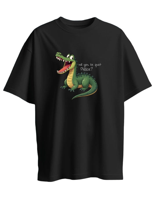 Roads to India® Women's Pure Cotton Travel T-Shirt – Crocodile Graphic Tee | Drop Shoulder, Women's Fit (Regular & Oversized) | 180/220 GSM | Half Sleeve, Round Neck | Sizes S–5XL | Black