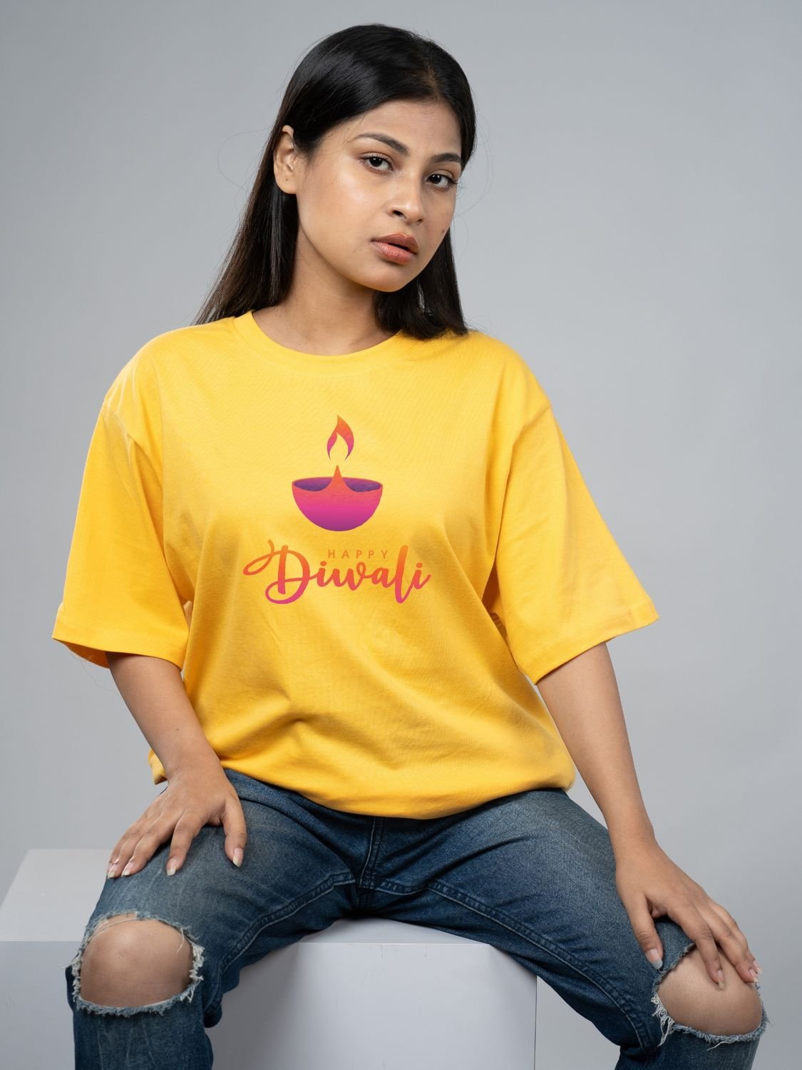 Roads to India® T-Shirt for Men – 100% Cotton Diwali Diya Half Sleeve Round Neck Graphic Print Tee | Unisex Regular & Oversized Fit | 180/220 GSM | S–5XL | Black, Navy Blue, White, Olive Green, Yellow
