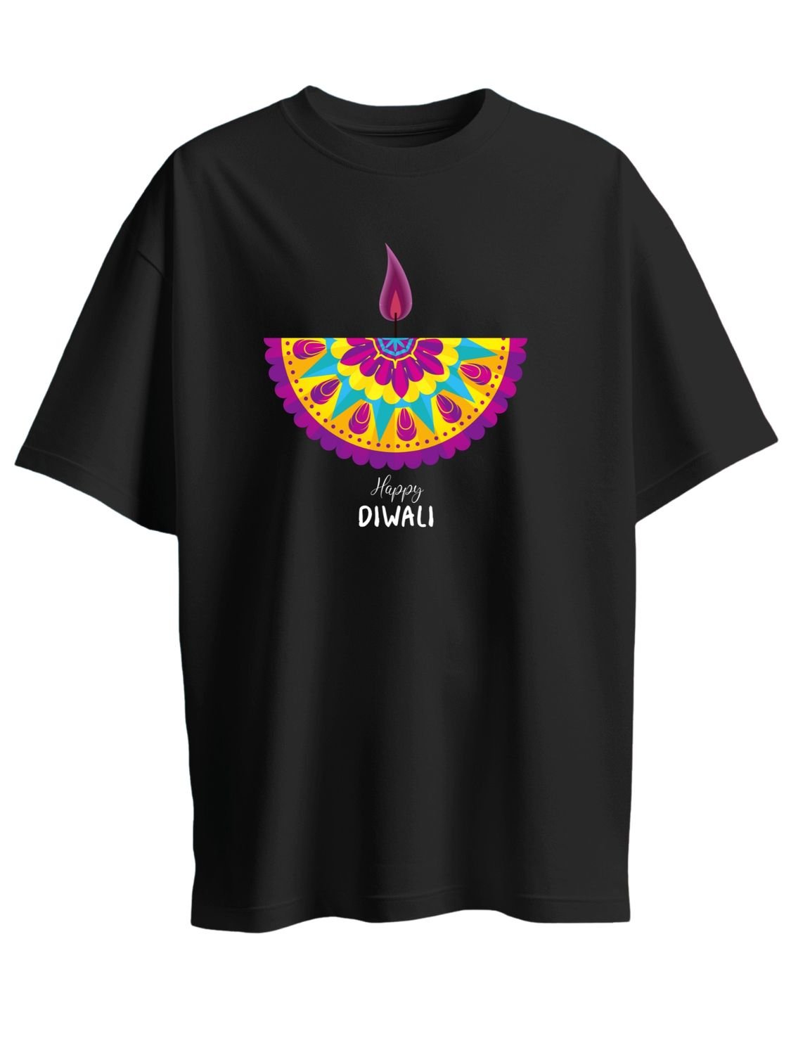 Roads to India® T-Shirt for Men – 100% Cotton Diwali Half Sleeve Round Neck Graphic Print Tee | Unisex Regular & Oversized Fit | 180/220 GSM | S–5XL | Black, Navy Blue, Red, Yellow