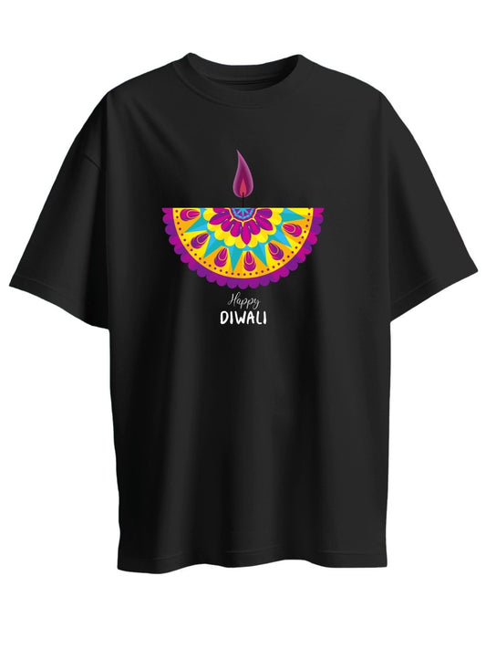 Roads to India® T-Shirt for Men – 100% Cotton Diwali Half Sleeve Round Neck Graphic Print Tee | Unisex Regular & Oversized Fit | 180/220 GSM | S–5XL | Black, Navy Blue, Red, Yellow
