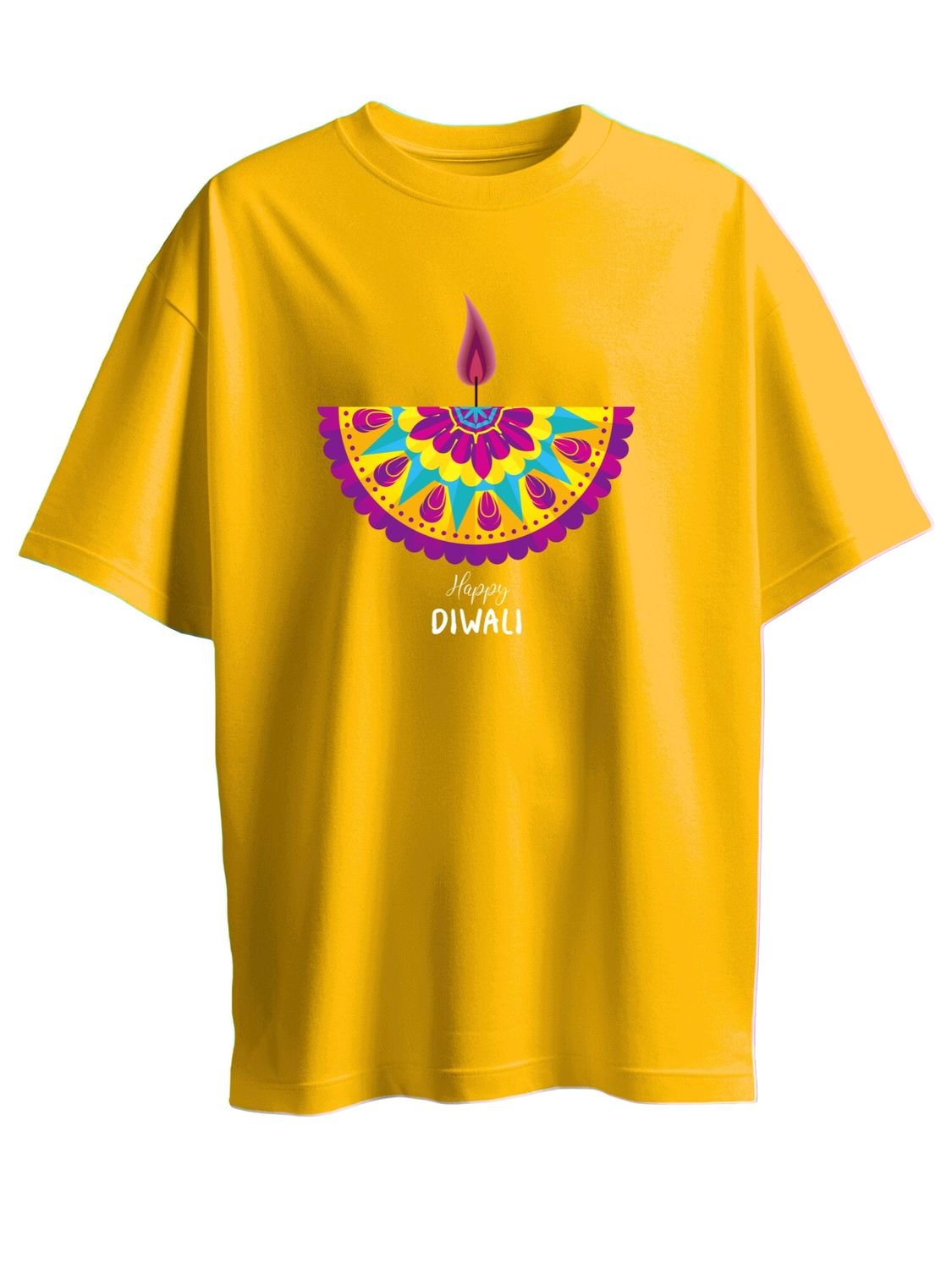 Roads to India® T-Shirt for Men – 100% Cotton Diwali Half Sleeve Round Neck Graphic Print Tee | Unisex Regular & Oversized Fit | 180/220 GSM | S–5XL | Black, Navy Blue, Red, Yellow