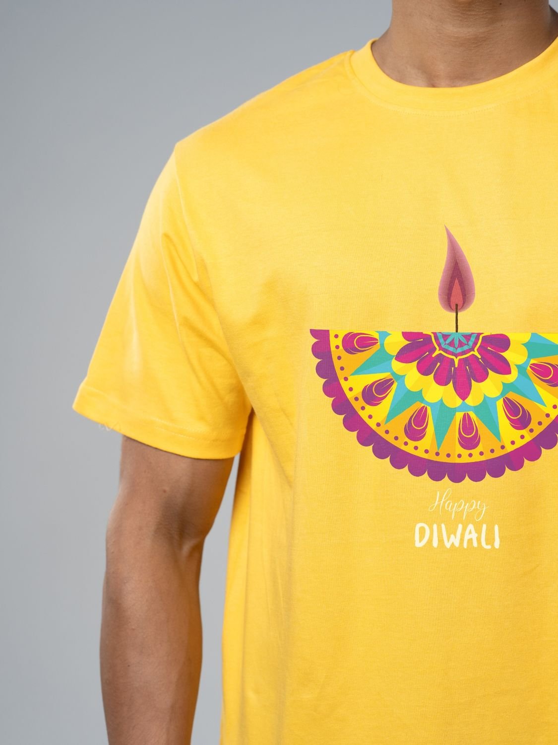 Roads to India® T-Shirt for Men – 100% Cotton Diwali Half Sleeve Round Neck Graphic Print Tee | Unisex Regular & Oversized Fit | 180/220 GSM | S–5XL | Black, Navy Blue, Red, Yellow