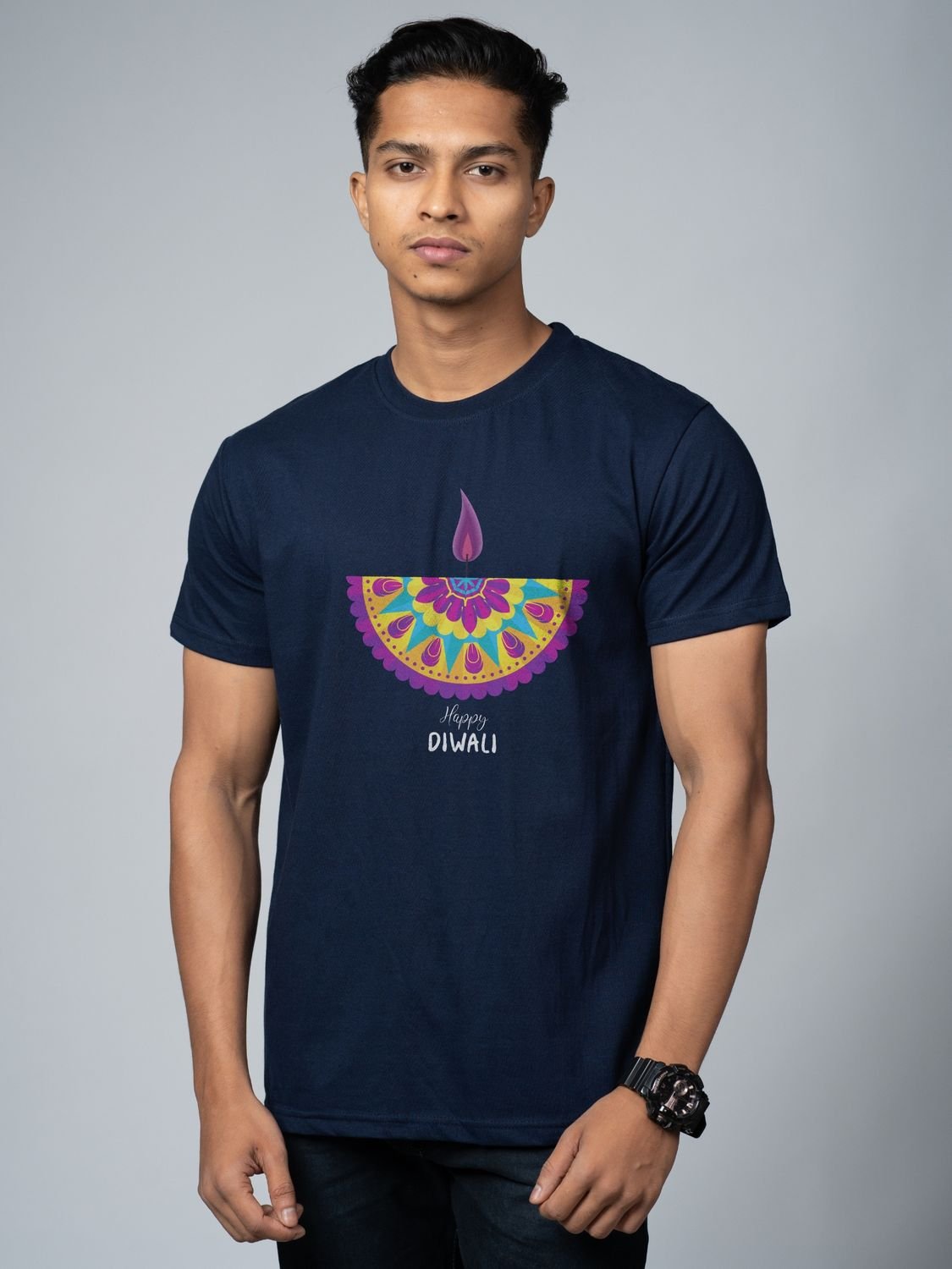 Roads to India® T-Shirt for Men – 100% Cotton Diwali Half Sleeve Round Neck Graphic Print Tee | Unisex Regular & Oversized Fit | 180/220 GSM | S–5XL | Black, Navy Blue, Red, Yellow