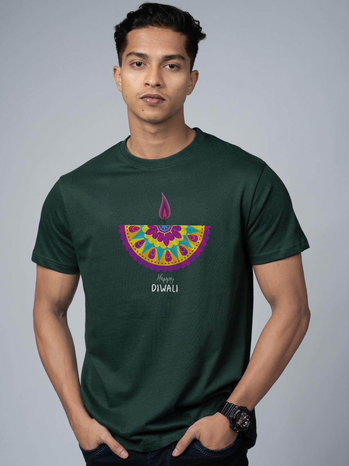 Roads to India® T-Shirt for Men – 100% Cotton Diwali Half Sleeve Round Neck Graphic Print Tee | Unisex Regular & Oversized Fit | 180/220 GSM | S–5XL | Black, Navy Blue, Red, Yellow