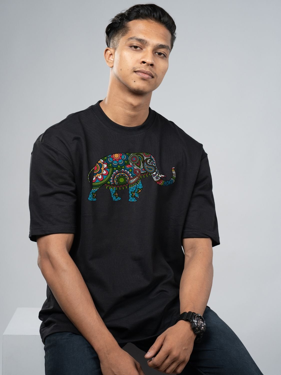 Roads to India® T-Shirt for Men – 100% Cotton Elephant Half Sleeve Round Neck Graphic Print Tee | Unisex Regular & Oversized Fit | 180/220 GSM | S–5XL | White, Yellow, Black