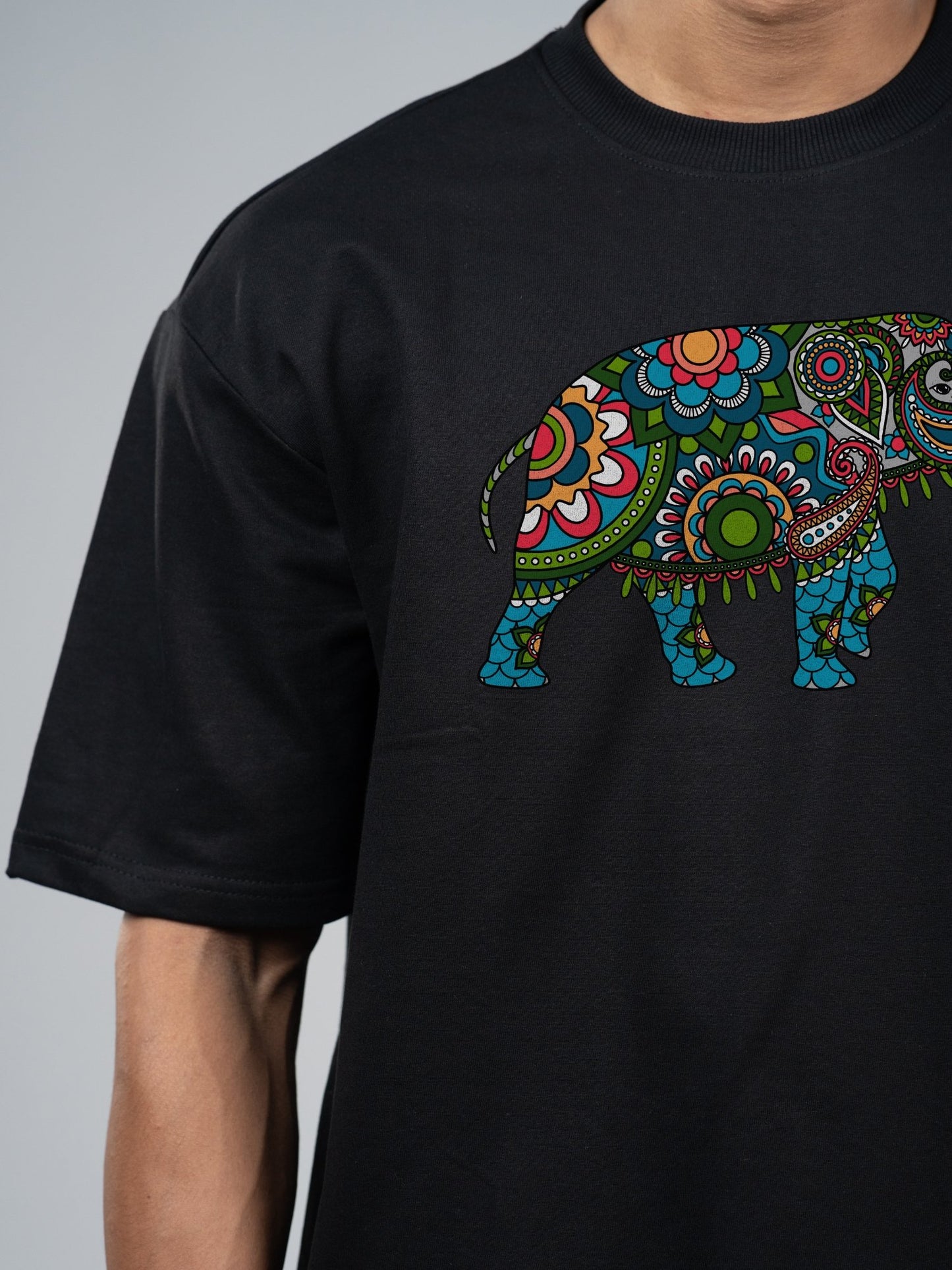 Roads to India® T-Shirt for Men – 100% Cotton Elephant Half Sleeve Round Neck Graphic Print Tee | Unisex Regular & Oversized Fit | 180/220 GSM | S–5XL | White, Yellow, Black