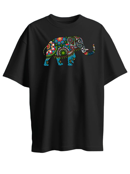 Roads to India® T-Shirt for Men – 100% Cotton Elephant Half Sleeve Round Neck Graphic Print Tee | Unisex Regular & Oversized Fit | 180/220 GSM | S–5XL | White, Yellow, Black