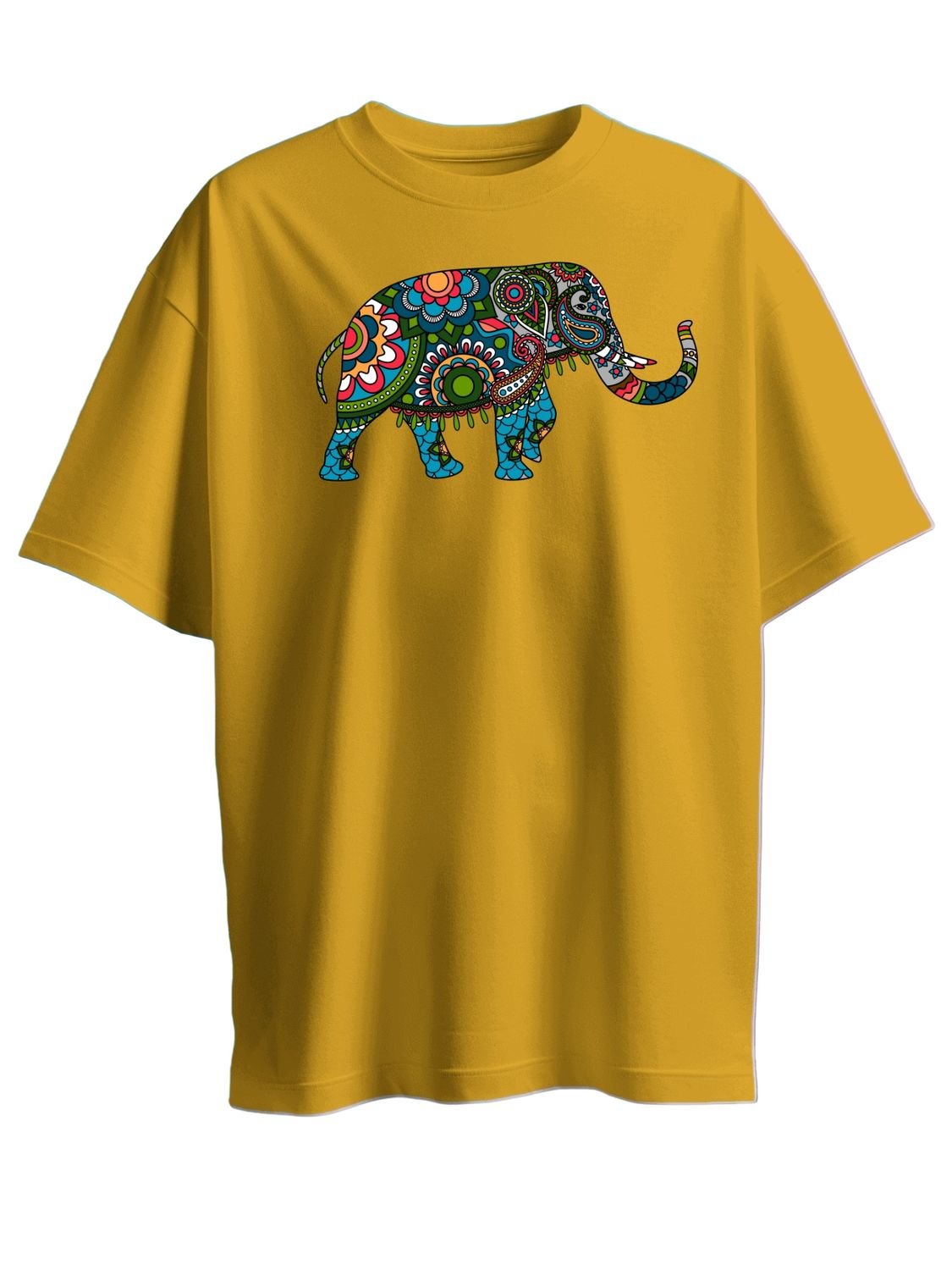 Roads to India® T-Shirt for Men – 100% Cotton Elephant Half Sleeve Round Neck Graphic Print Tee | Unisex Regular & Oversized Fit | 180/220 GSM | S–5XL | White, Yellow, Black