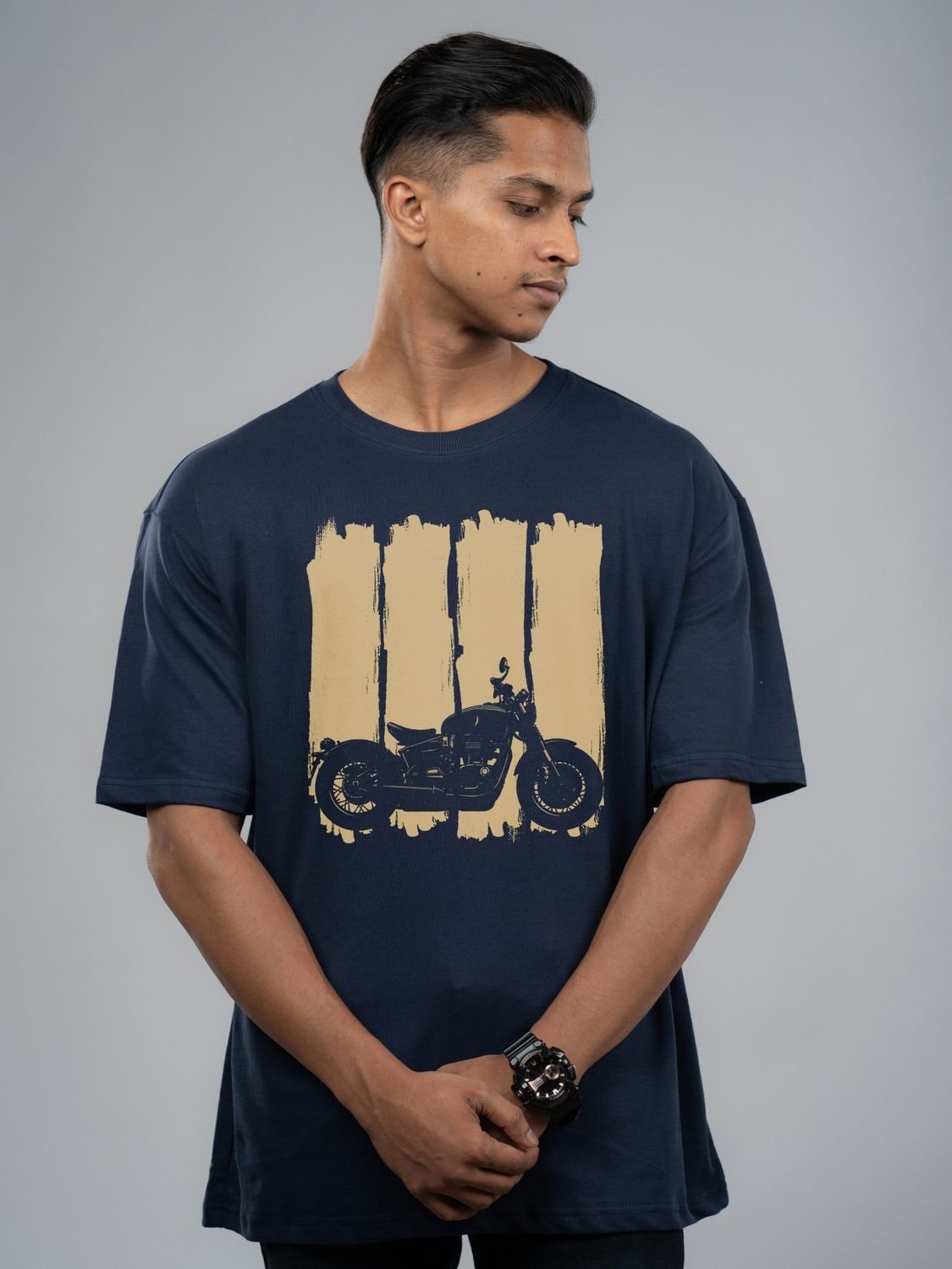 Roads to India® T-Shirt for Men – 100% Cotton Ladakh Motorcycle Rider Half Sleeve Round Neck Graphic Print Tee | Regular & Oversized Fit | 180/220 GSM | S–5XL | Black, Navy Blue