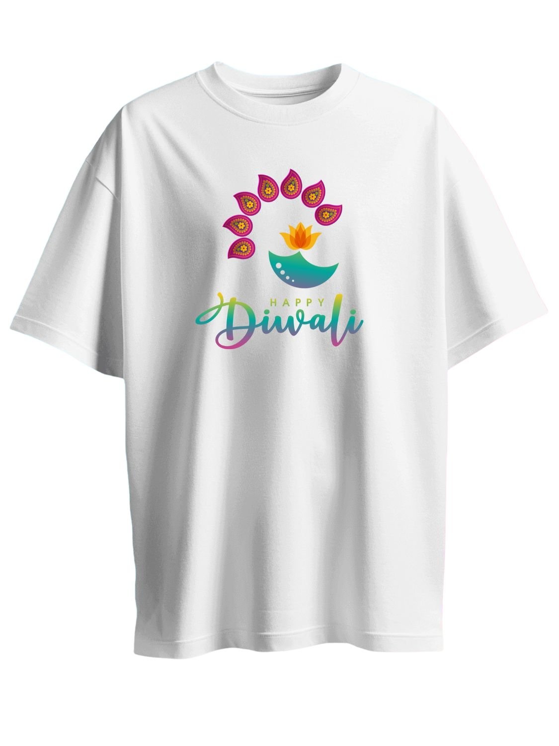 Roads to India® T-Shirt for Men – 100% Cotton Festival of Lights Half Sleeve Round Neck Graphic Print Tee | Unisex Regular & Oversized Fit | 180/220 GSM | S–5XL | Black, White