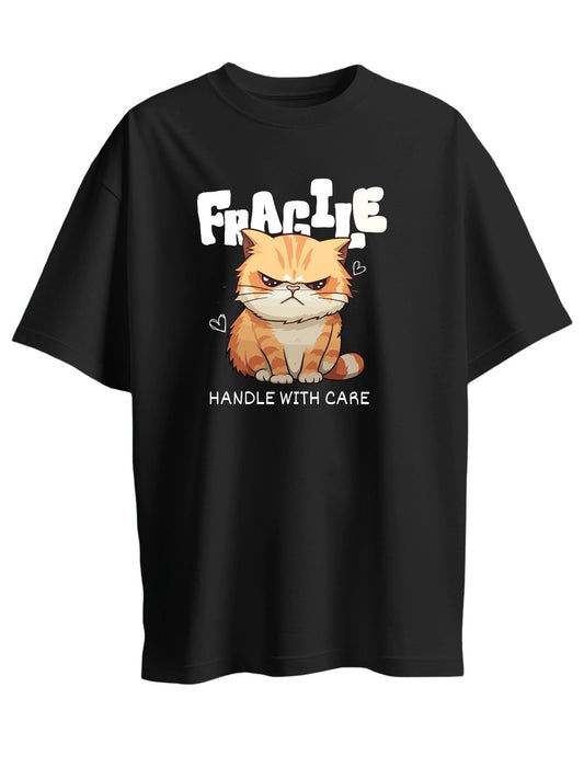 Roads to India® Women's Pure Cotton Casual T-Shirt – Fragile - Handle With Care Graphic Tee | Unisex Fit (Regular & Oversized) | 180/220 GSM | Half Sleeve, Round Neck | S–5XL | Black, Navy Blue, Red, Yellow