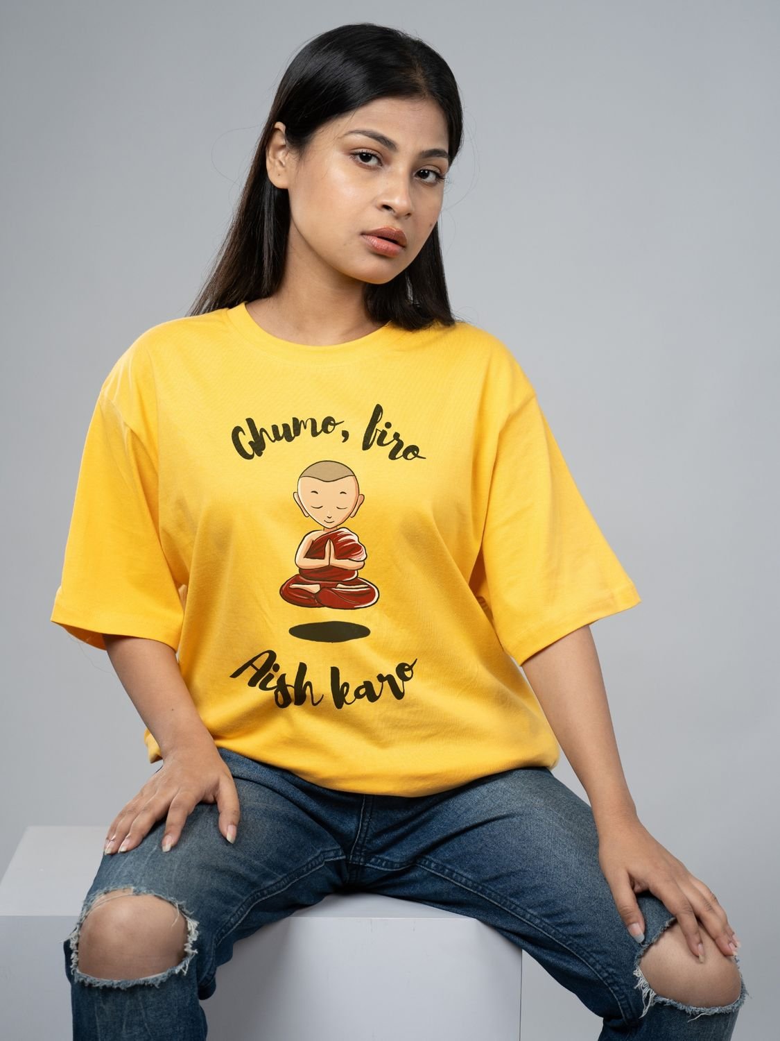 Roads to India® Cotton T-Shirt for Men – Ghumo Firo Graphic Print Tee | Half Sleeve Round Neck | Unisex Regular & Oversized Fit | 180/220 GSM | White, Golden Yellow | S to 5XL