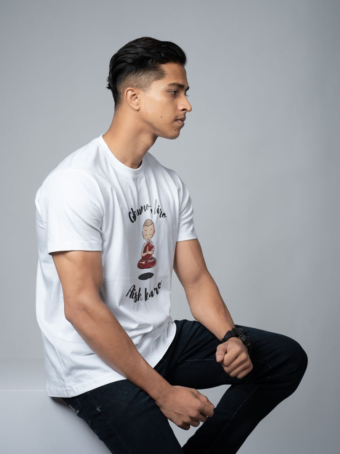 Roads to India® Cotton T-Shirt for Men – Ghumo Firo Graphic Print Tee | Half Sleeve Round Neck | Unisex Regular & Oversized Fit | 180/220 GSM | White, Golden Yellow | S to 5XL
