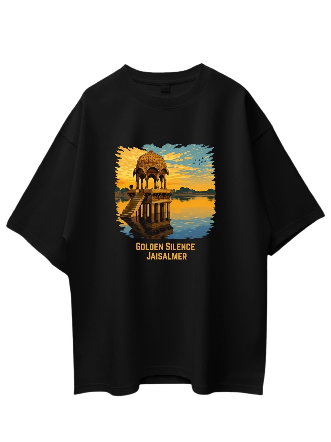 Roads to India® Pure Cotton Regular, Oversized Travel t-shirt for Men - Jaisalmer Rajasthan - Unisex Round Neck Printed Casual fit Drop Shoulder 180-220 GSM | S - 5XL | Black