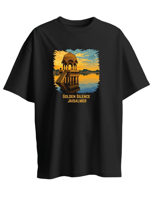 Roads to India® Pure Cotton Regular, Oversized Travel t-shirt for Men - Jaisalmer Rajasthan - Unisex Round Neck Printed Casual fit Drop Shoulder 180-220 GSM | S - 5XL | Black