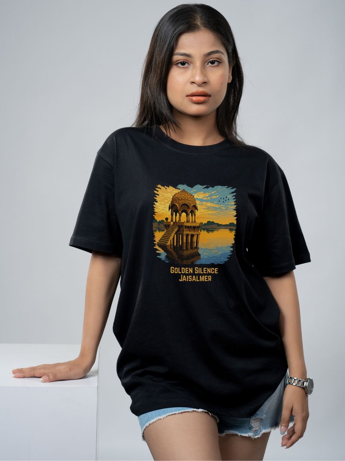 Roads to India® Pure Cotton Regular, Oversized Travel t-shirt for Men - Jaisalmer Rajasthan - Unisex Round Neck Printed Casual fit Drop Shoulder 180-220 GSM | S - 5XL | Black