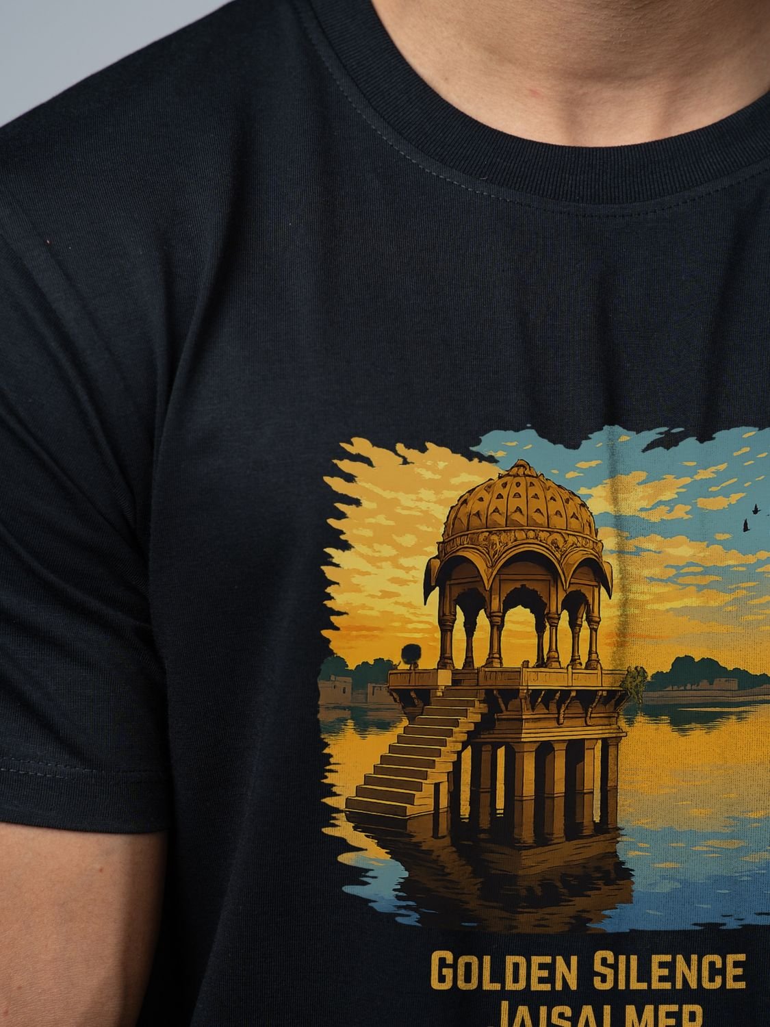 Roads to India® Pure Cotton Regular, Oversized Travel t-shirt for Men - Jaisalmer Rajasthan - Unisex Round Neck Printed Casual fit Drop Shoulder 180-220 GSM | S - 5XL | Black