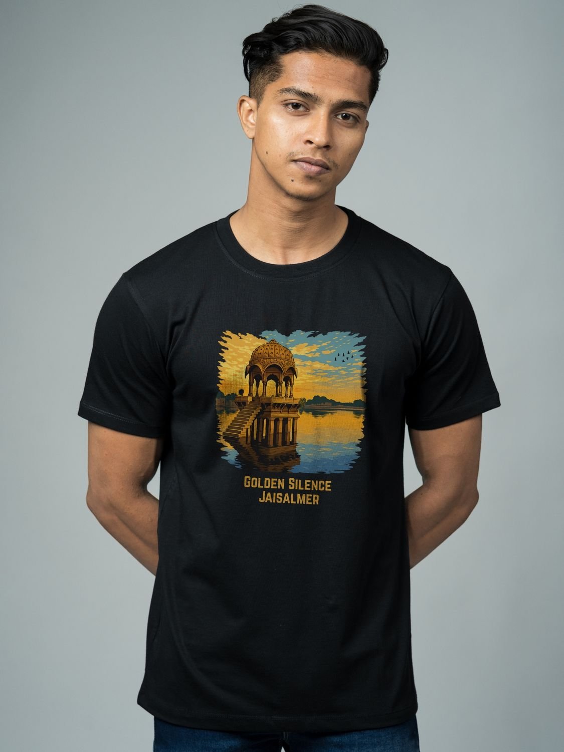 Roads to India® Pure Cotton Regular, Oversized Travel t-shirt for Men - Jaisalmer Rajasthan - Unisex Round Neck Printed Casual fit Drop Shoulder 180-220 GSM | S - 5XL | Black