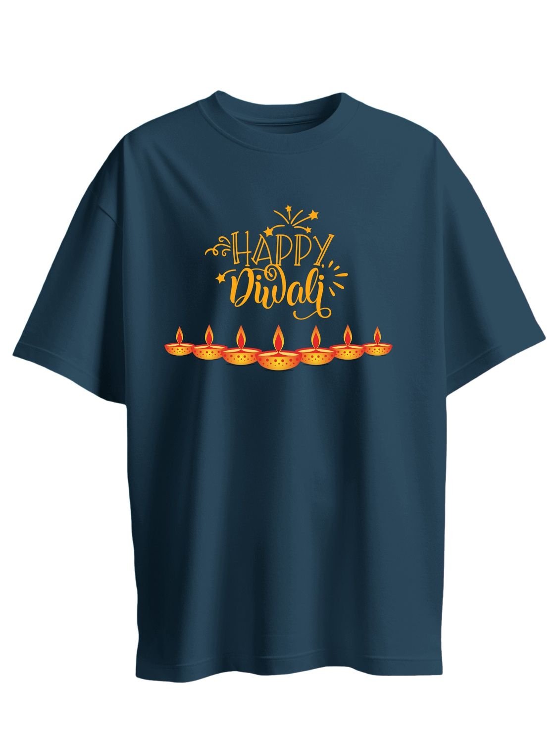 Roads to India® T-Shirt for Men – 100% Cotton Happy Diwali Half Sleeve Round Neck Graphic Print Tee | Unisex Regular & Oversized Fit | 180/220 GSM | S–5XL | Black, Navy Blue, Olive
